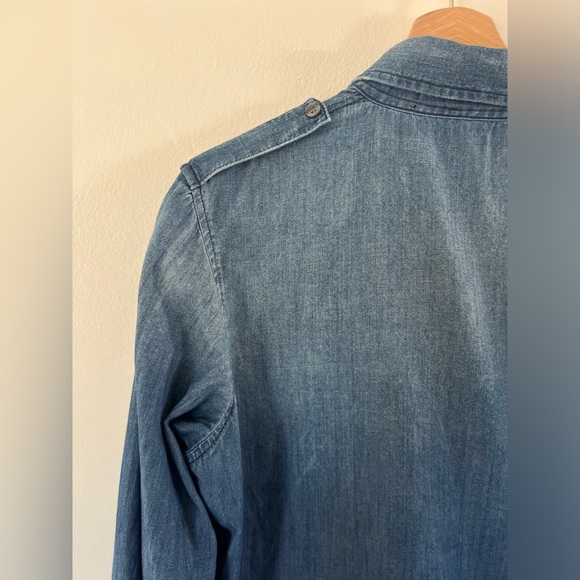 Jen’s Pirate Booty Distressed Denim Button Front Embroidered Flip-Cuff Shirt - Picture 12 of 13